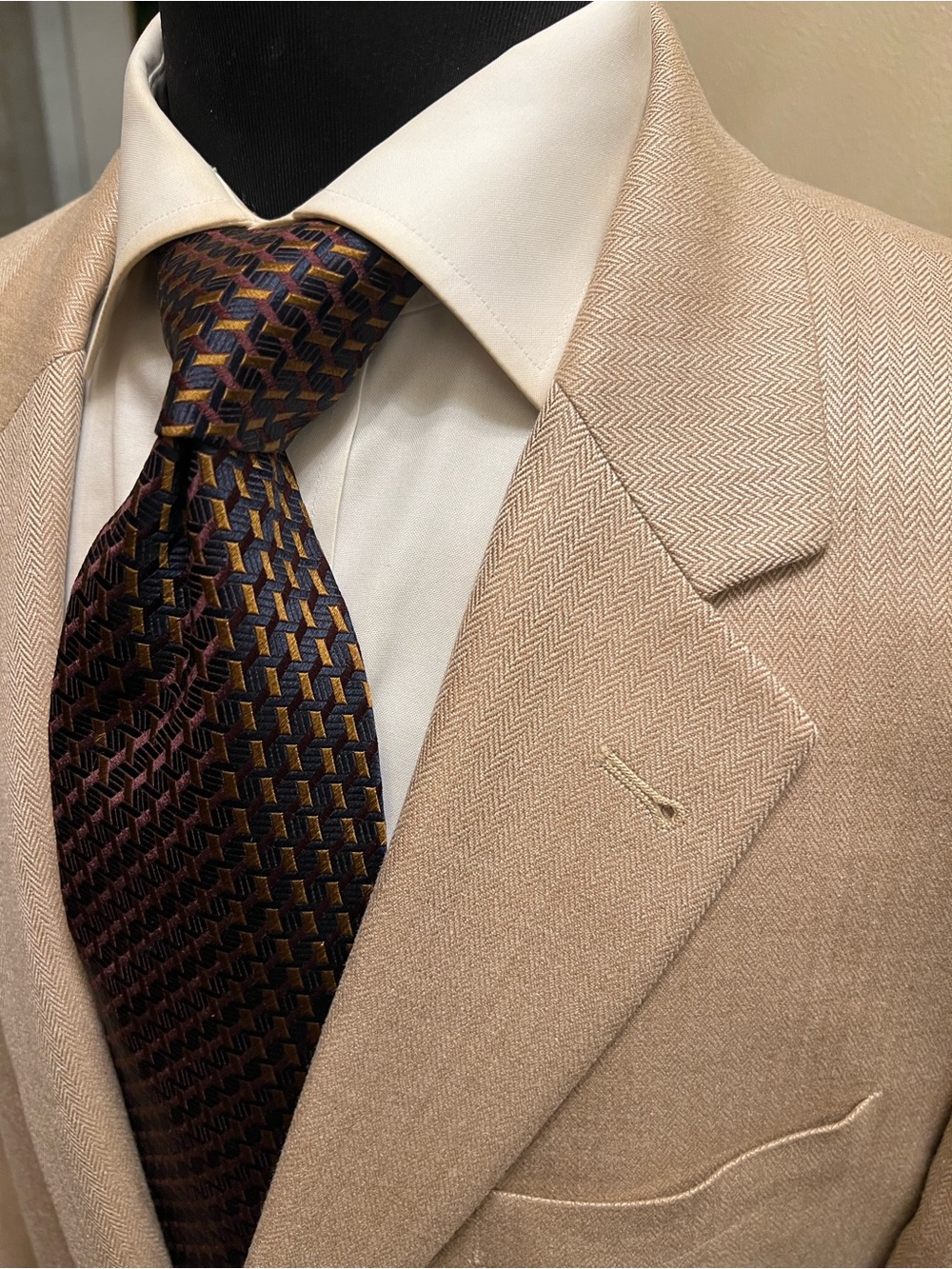 Jos. A. Bank Signature Collection Beige Herringbone Sport Coat Blazer Wool 43R